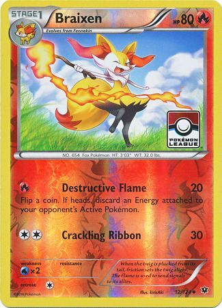 Fates Collide 012/124 Braixen (Reverse Holo Pokémon League)