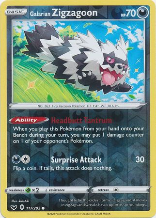 Sword & Shield 117/202 Galarian Zigzagoon (Reverse Holo)