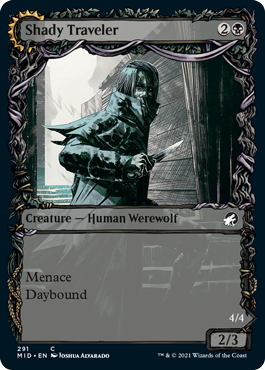 Innistrad: Midnight Hunt 291 Shady Traveler//Stalking Predator (Showcase Equinox Frame)