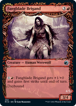 Innistrad: Midnight Hunt 292 Fangblade Brigand//Fangblade Eviscerator (Showcase Equinox Frame)