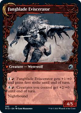 Innistrad: Midnight Hunt 292 Fangblade Brigand//Fangblade Eviscerator (Showcase Equinox Frame)