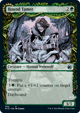 Innistrad: Midnight Hunt 302 Hound Tamer//Untamed Pup (Showcase Equinox Frame)