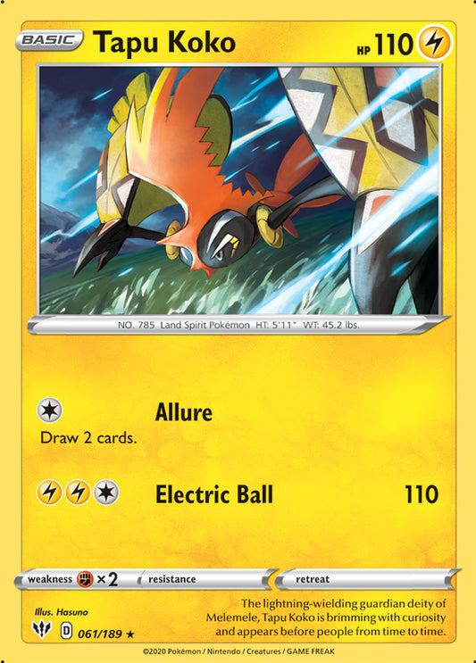 Darkness Ablaze 061/189 Tapu Koko (Non-Holo Theme Deck Exclusive)